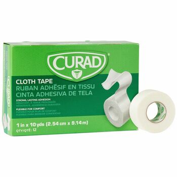 Curad First Aid Cloth Silk Tape, 1&quot; x 10 yds, White, 12/Pack