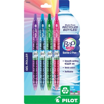 Pilot B2P Bottle-2-Pen Colors Recycled Retractable Gel Ink Pen, Assorted, .7mm, 4/Pack