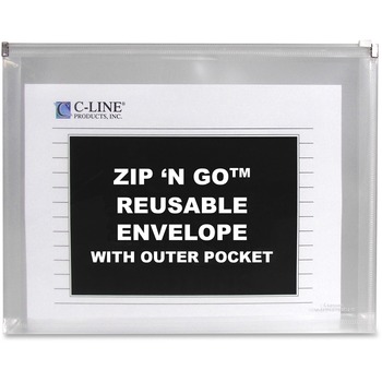 C-Line Zip ‘N Go Reusable Envelope w/Outer Pocket, 13 x 10, Clear, 3/Pack