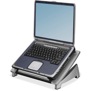 Fellowes Office Suites Laptop Riser, 15 1/8&quot; x 11 3/8&quot; x 4 1/2&quot;-6 1/2&quot;, Black/Silver, 2/CS