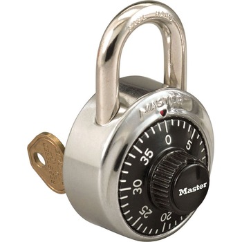 Master Lock Combination Stainless Steel Padlock w/Key Cylinder, 1-7/8&quot; Wide, Black/Silver