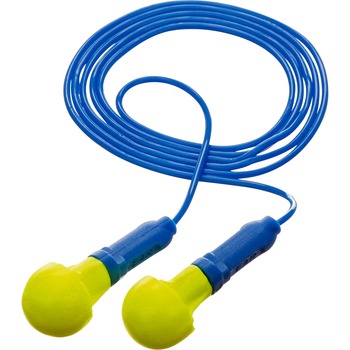 3M E&#183;A&#183;R Push-Ins Earplugs, Corded, 28NRR, Yellow/Blue, 200 Pairs