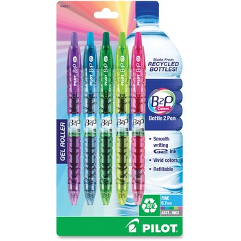 Pilot B2P Bottle-2-Pen Colors Recycled Retractable Gel Ink Pen, Assorted, .7mm, 5/Pack