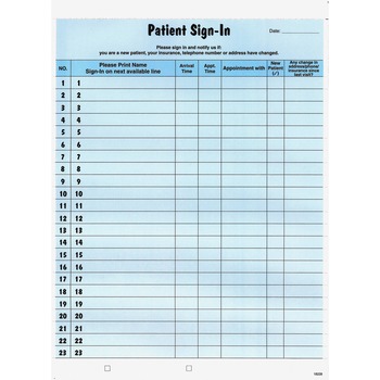 Tabbies Patient Sign-In Label Forms, 8 1/2 x 11 5/8, 125 Sheets/Pack, Blue