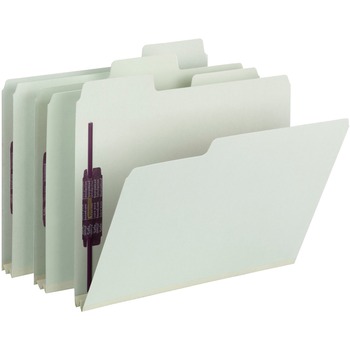 Smead SuperTab Folders with SafeSHIELD Fasteners, 1/3 Cut, Letter, Gray/Green, 25/Box