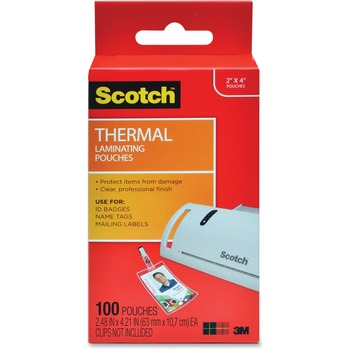 Scotch ID Badge Size Thermal Laminating Pouches, 5 mil, 4 1/4 x 2 1/5, 100/Pack