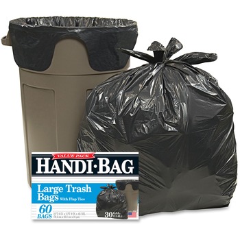 Handi-Bag Super Value Pack Trash Bags, 30gal, .65mil, 30 x 33, Black, 60/Box