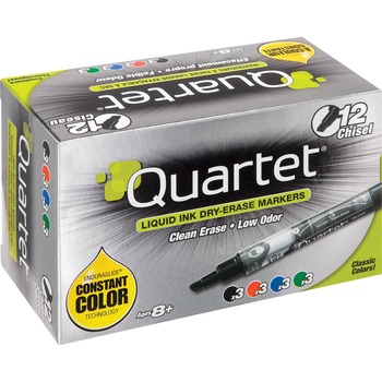 Quartet EnduraGlide Dry Erase Marker, Chisel Tip, Assorted Colors, 12/Set
