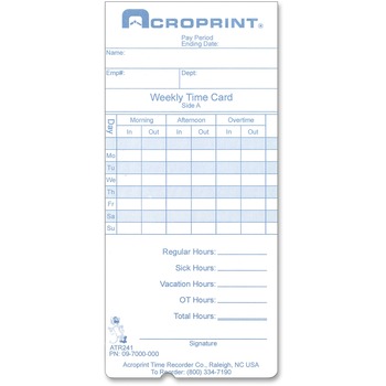 Acroprint Weekly Time Cards for ATR240 and ATR360, 250/Pack