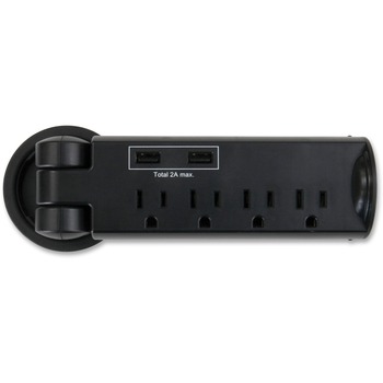 Safco Pull-Up Power Module, 4 outlets, 2 USB Ports, 8 ft Cord, Black