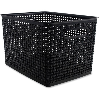 Advantus Weave Bins, 13 7/8 x 10 3/4 x 8 3/4, Plastic, Black, 2 Bins