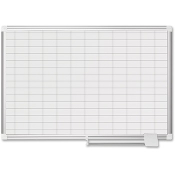 MasterVision Grid Planning Board, 1x2&quot; Grid, 36x24, White/Silver