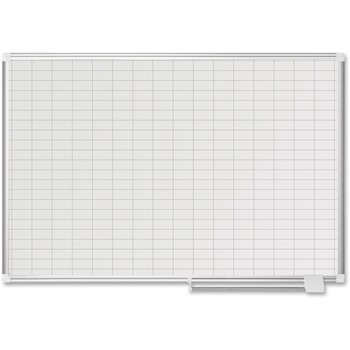 MasterVision Grid Planning Board, 1x2&quot; Grid, 48x36, White/Silver