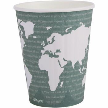 Eco-Products Renewable &amp; Compostable Insulated Hot Cups, 12 oz, Paper, World Art, 40/Pack, 15 Packs/Carton
