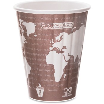 Eco-Products Renewable &amp; Compostable Insulated Hot Cups, 8 oz, Paper, Plum/World Art, 40/Pack, 20 Packs/Carton