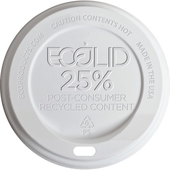 Eco-Products EcoLid 25% Recy Content Hot Cup Lid, White, F/10-20oz, 100/PK, 10 PK/CT