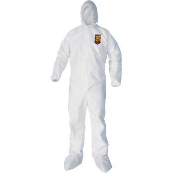KleenGuard A40 Liquid/Particle Protection Coveralls, Zip Front, Elastic Wrists/Ankles/Hood/Boot, White, XL, 25 Coveralls/Carton