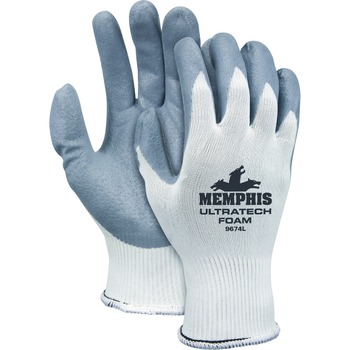 Memphis Ultra Tech Foam Seamless Nylon Knit Gloves, Large, White/Gray, 12 PR/PK