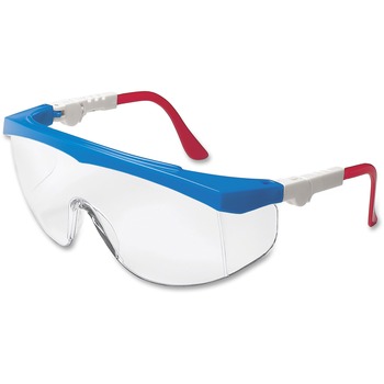 Crews Tomahawk Wraparound Safety Glasses, Red/White/Blue Nylon Frame, Clear Lens