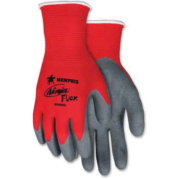 Memphis Ninja Flex Latex Coated Palm Gloves N9680L, Large, Red/Gray, 12/PK