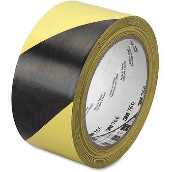 3M 766 Hazard Warning Tape, Black/Yellow, 2&quot; x 36yds