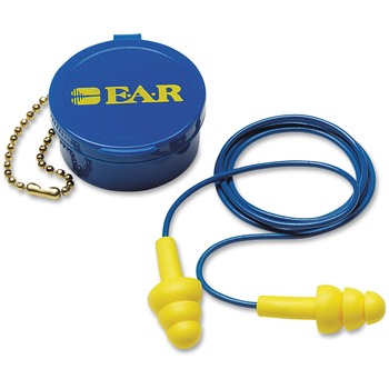 3M E&#183;A&#183;R UltraFit Multi-Use Earplugs, Corded, 25NRR, Yellow/Blue, 50 Pairs