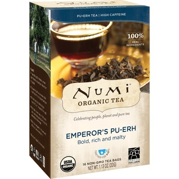 Numi Organic Teas and Teasans, .125oz, Emperor&#39;s Puerh, 16/Box