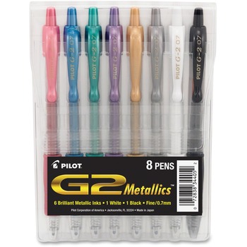 Pilot G2 Metallics Gel Ink Pen, 8 Assorted Inks, 0.7 Fine Point