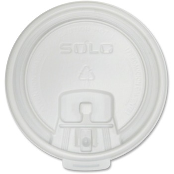 SOLO Cup Company Foam Cup Lids, Lift Back &amp; Lock Tab, Fits 10 oz, Plastic, White, 1000/Carton