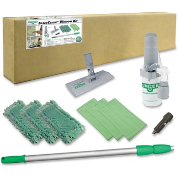 Unger Indoor Window Cleaning Kit, Aluminum, 72&quot; Extension Pole With 8&quot; Pad Holder