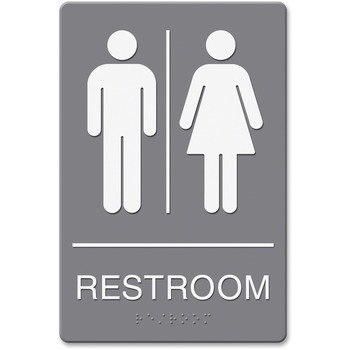 Headline Sign ADA Sign, Restroom Symbol Tactile Graphic, Molded Plastic, 6 x 9, Gray