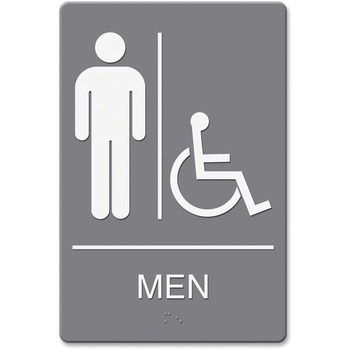 Headline Sign ADA Sign, Men Restroom Wheelchair Accessible Symbol, Molded Plastic, 6 x 9, Gray