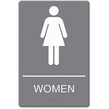 Headline Sign ADA Sign, Women Restroom Symbol w/Tactile Graphic, Molded Plastic, 6 x 9, Gray