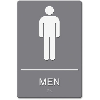 Headline Sign ADA Sign, Men Restroom Symbol w/Tactile Graphic, Molded Plastic, 6 x 9, Gray