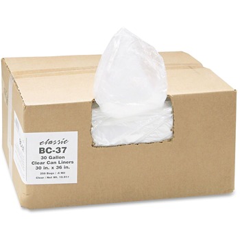 Classic Clear Clear Low-Density Can Liners, 30gal, .71 Mil, 30 x 36, Clear, 250/Carton