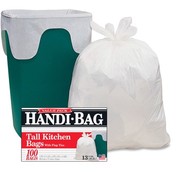 Handi-Bag Super Value Pack Trash Bags, 13gal, .6mil, 23 3/4 x 28, White, 100/Box