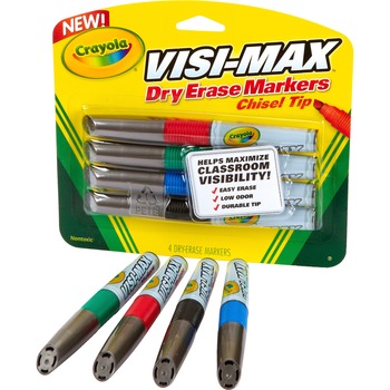 Crayola Dry Erase Marker, Chisel Tip, Broad,  Assorted Colors, 4/Set
