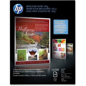 HP Color Laser Brochure Paper, 98 Bright, 40 lb, 8.5&quot; x 11&quot;, White, 150 Sheets/Pack