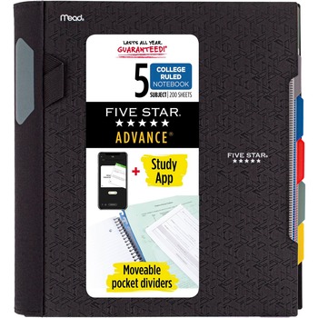 Five Star 5 Subject Advance Wirebound Notebook, College Ruled, 8.5&quot; x 11&quot;, White Paper, Assorted Plastic Cover, 200 Sheets