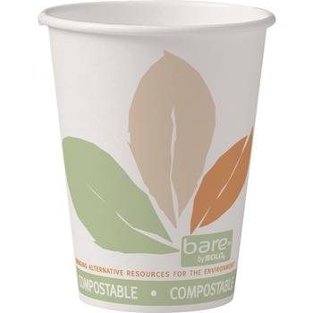 Bare by Solo Bare PLA Paper Hot Cups, 12oz, White w/Leaf Design, 50/Bag, 20 Bags/Carton