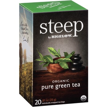 Bigelow Organic Pure Green Tea, Medium-Caffeine, Tea Bags, 20/Box