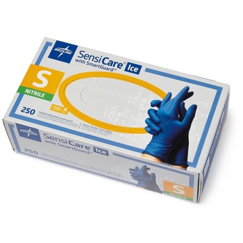Medline Sensicare Ice Nitrile Exam Gloves, Powder-Free, Small, Blue, 250/Box