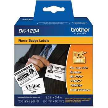 Brother Die-Cut Name Badge Labels, 2.3&quot; x 3.4&quot;, White, 260/Roll