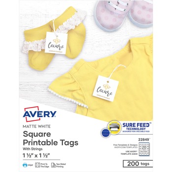 Avery Printable Blank Square Gift Tags, 1.5&quot; x 1.5&quot;, White, 200/Pack, 5 Packs/Carton