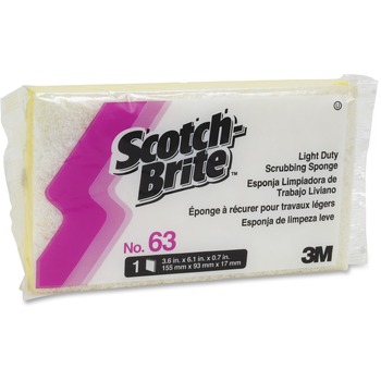 Scotch-Brite Light-Duty Scrubbing Sponge, #63, 3 1/2 x 5 5/8, Yellow/White
