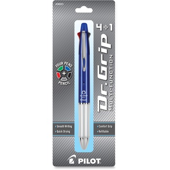 Pilot Dr. Grip 4 + 1 Multi-Function Pen/Pencil, 4 Assorted Inks, Blue Barrel