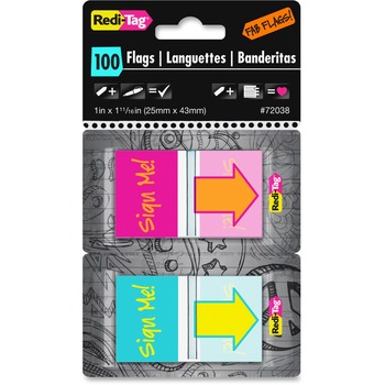 Redi-Tag Pop-Up Fab Page Flags w/Dispenser, &quot;Sign Me!&quot;, Red/Orange, Teal/Yellow, 100/Pack