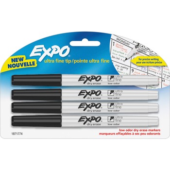 EXPO Low-Odor Dry-Erase Marker, Ultra Fine Point, Black, 4/Pack