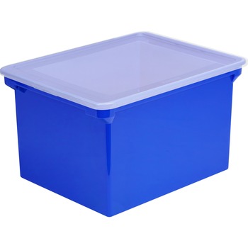 Storex Plastic File Tote Storage Box, Letter/Legal, Snap-On Lid, Blue/Clear