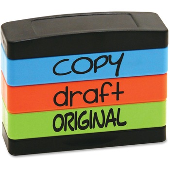 Stack Stamp Stack Stamp, COPY, DRAFT, ORIGINAL, 1 13/16 x 5/8, Assorted Fluorescent Ink